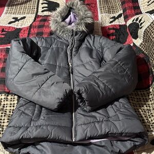 R1881 Black Puffer Jacket with Faux Fur Hood